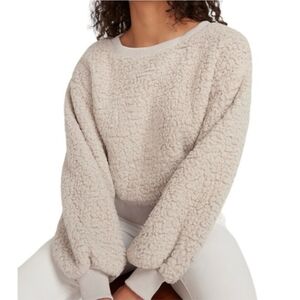 NEW Express Cropped Sherpa Crew Neck Sweatshirt